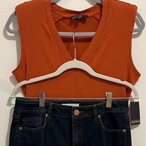 13. SP And 14. M/M Studio Badgley Mischka dark Orange bodysuit, shoulder pads - Picture 8 of 16